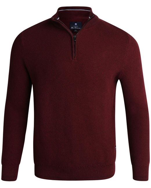 Ben Sherman Red Casual Cozy Pullover Quarter Zip Sweater For for men