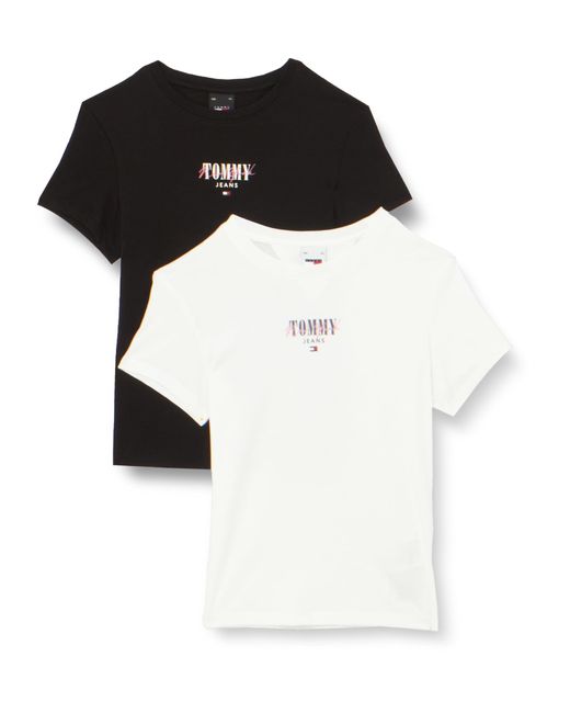 Tommy Jeans TJW 2 Pack Slim Essential Logo 1 DW0DW18142 T-Shirts ches Courtes Tommy Hilfiger en coloris Black