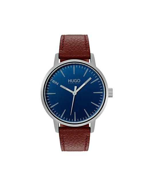 HUGO Analog Quarz Uhr mit Leder Armband 1530076 in Blue für Herren