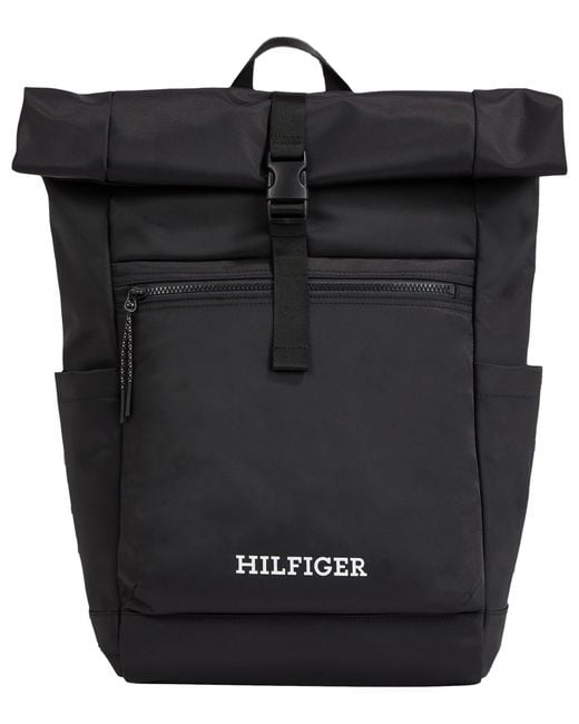 Tommy Hilfiger Black Backpack Monotype Rolltop Hand Luggage for men