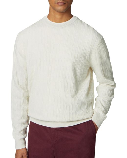 Hackett White Lambwool Cable Crew Pullover Sweater for men
