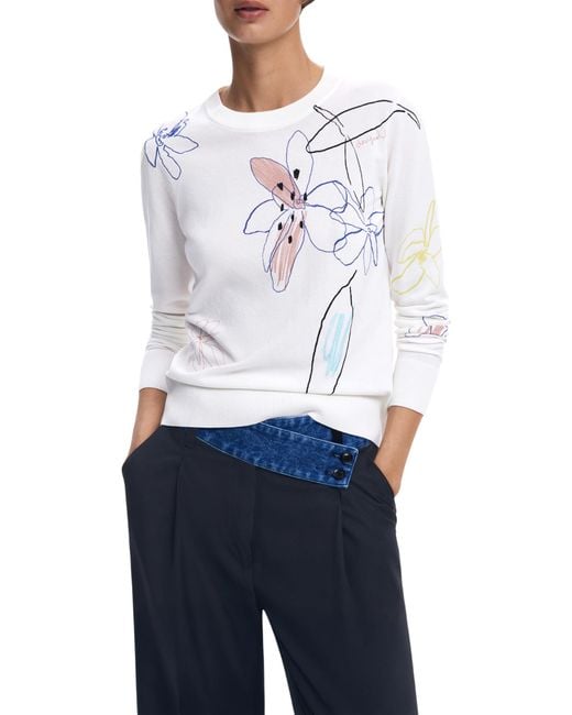 Desigual Flat Knit Thin Gauge Pullover White