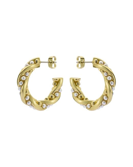 Ted Baker Metallic Tiyaa Twisted Pearl Hoop Earrings For