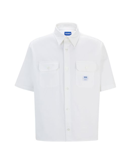 HUGO S Ekyno Loose-fit Shirt In Cotton Twill With Logo Patch White for men