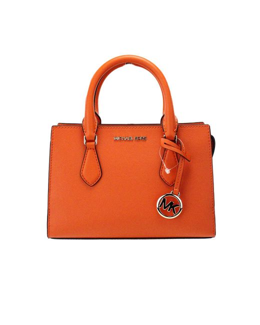 Michael Kors Orange Sheila Small Poppy Vegan Leather Center Zip Satchel Purse Bag
