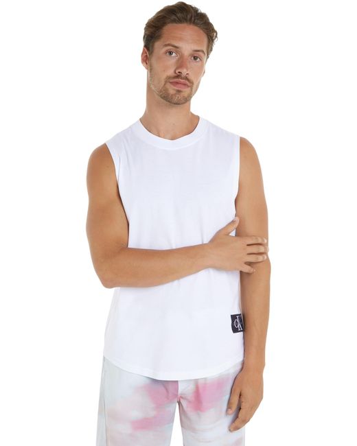 Calvin Klein White Monologo Badge Tank S/s Knit Tops for men
