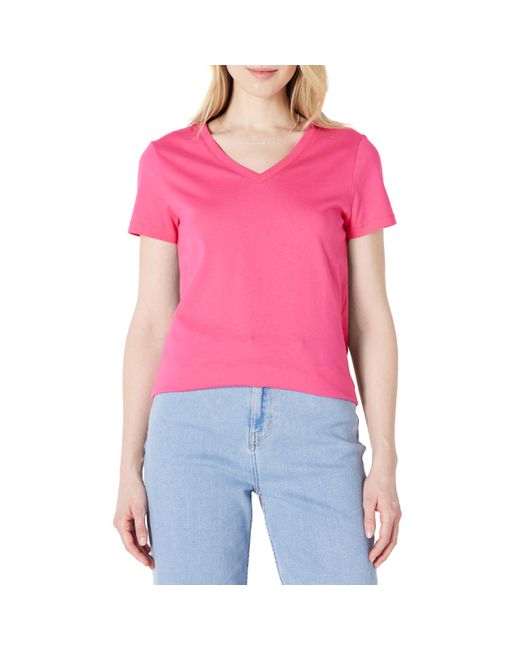 T-shirt à ches Courtes et Col en V 100 % Coton Amazon Essentials en coloris Pink