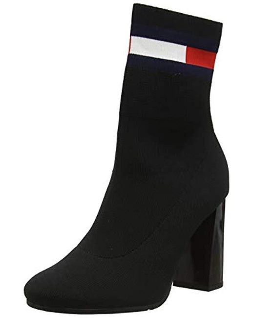 Tommy Hilfiger Womens Sock Heeled Boots Black