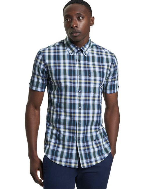 Camicia a maniche corte da uomo a quadri irregolari di Ben Sherman in Blue da Uomo
