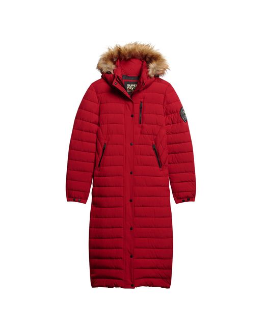 Superdry Red Fuji Hooded Longline Puffer Jacket
