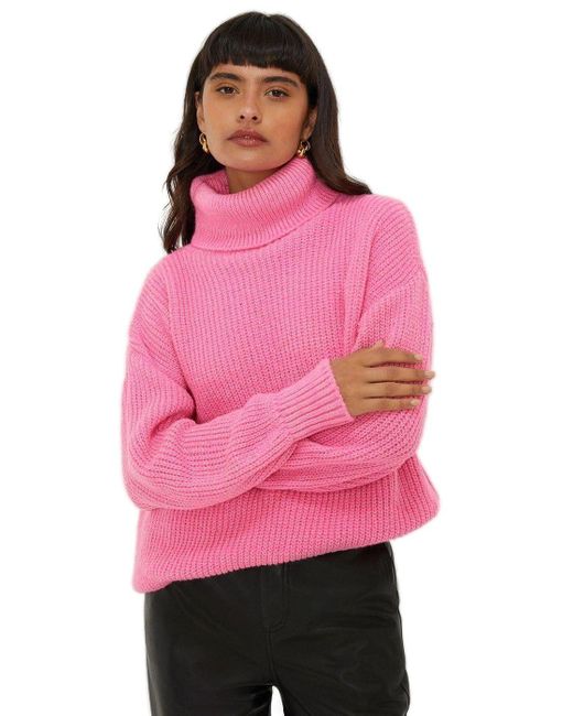 Dorothy Perkins Pink Longline Roll Neck Chunky Jumper