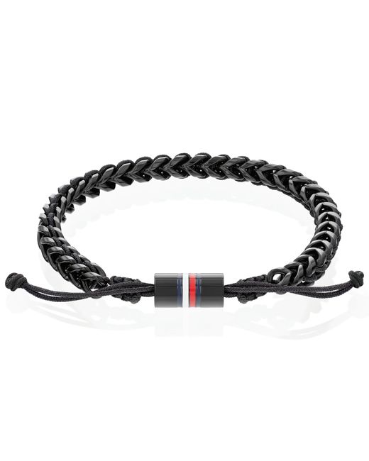 Tommy Hilfiger Black Ion -plated Adjustable Rope Bracelet | Metal And Braided Fusion| Classic Comfort | An Ultimate Wardrobe Enhancement for men