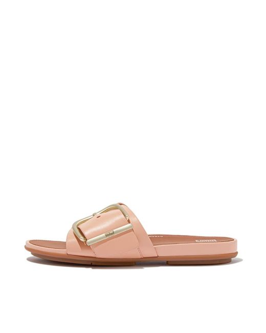 Fitflop Brown Gracie Maxi-buckle Leather Slides Wedge Sandal