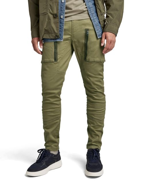 G-Star RAW Green Zip Pockets 3d Skinny Cargo Trousers for men