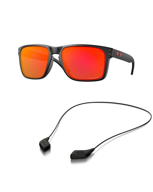 Oakley Red Sunglasses Bundle: Oo 9417 941704 Holbrook Xl Matte Black Prizm Accessory Shiny Black Leash Kit for men