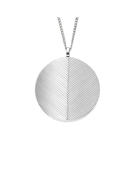 Fossil White Harlow Locket Collection Stainless Steel Pendant Necklace