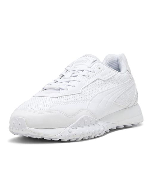 PUMA Mens Blktop Rider Leather Lace Up Sneakers Shoes Casual - White, White, 8.5 for men