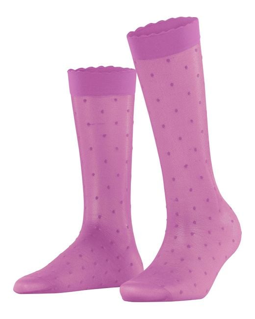 Falke Pink Dot 15 Den Knee-high Pop Socks Long Sheer Transparent Comfort Ruffle Frilly Cuff For A Soft Grip On The Leg Reinforced Fine Seam