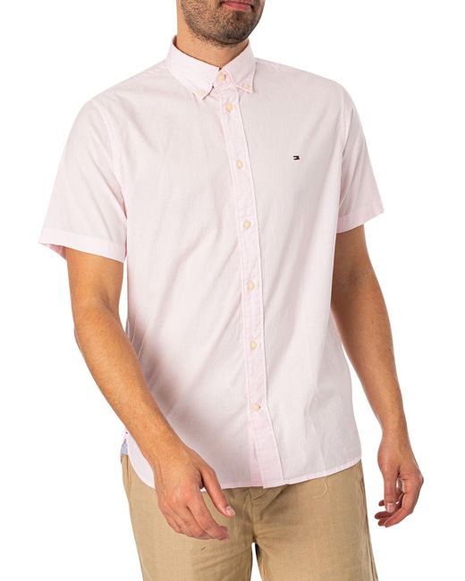 Tommy Hilfiger Flex Poplin Regular Overhemd Met Korte Mouwen in het White voor heren