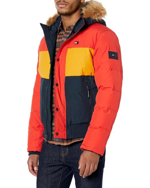 Tommy Hilfiger Orange Arctic Cloth Quilted Snorkel Bomber Jacket for men