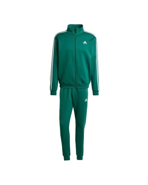 Basic 3-Stripes Fleece Track Suit Tuta di Adidas in Green da Uomo