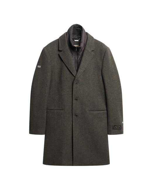 Superdry Gray 2 In 1 Wool Town Coat Jacket for men