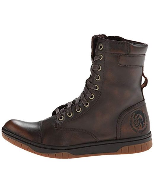 DIESEL Tatradium Basket Butch Zip Combat Boot Coffee Bean 7 M Us