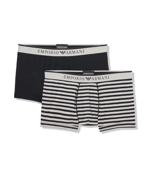 Emporio Armani Stretch Cotton Yarn Dyed Striped 2-Pack Trunks in White für Herren