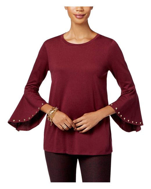 Michael Petite Studded Bell-Sleeve Top di Michael Kors in Red