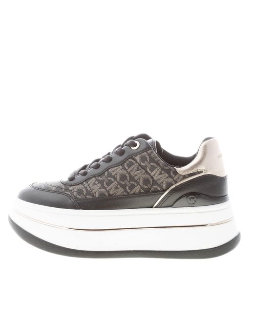Donna Sneaker Hayes in Pelle e Tessuto Nero con Stampa Logo Oro Color Nero Size IT 38.5 - EU 39 (US 8.5) di Michael Kors in Black