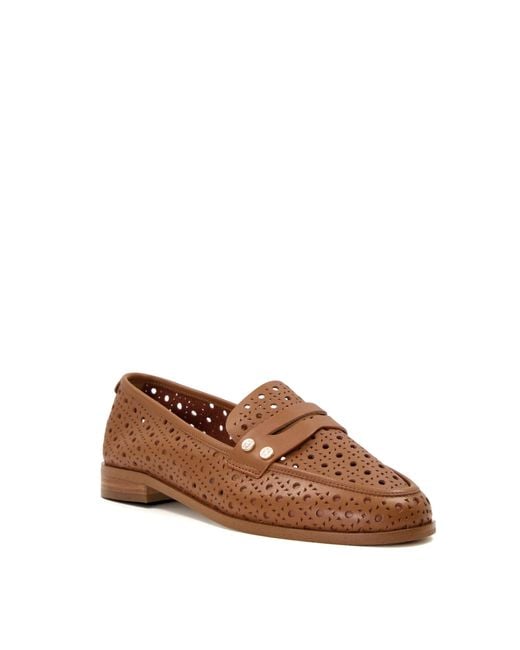 Dune Brown Ladies Glimmered Laser-cut-detail Penny Loafers Size Uk 5 Tan Flat Heel Loafers