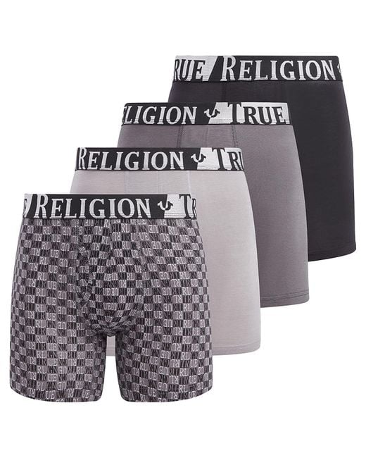 True Religion Blue 4 Pack Cotton Stretch Boxer Briefs- Black/grey for men