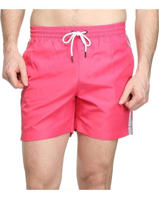 Pantaloncino da Bagno Uomo Medium Drawstring Lungo di Calvin Klein in Pink da Uomo