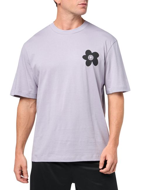 HUGO Gray Printed Flower Cotton T-shirt for men