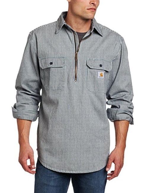 Carhartt Gray Hickory Stripe Shirt Denim Quarter Zip for men