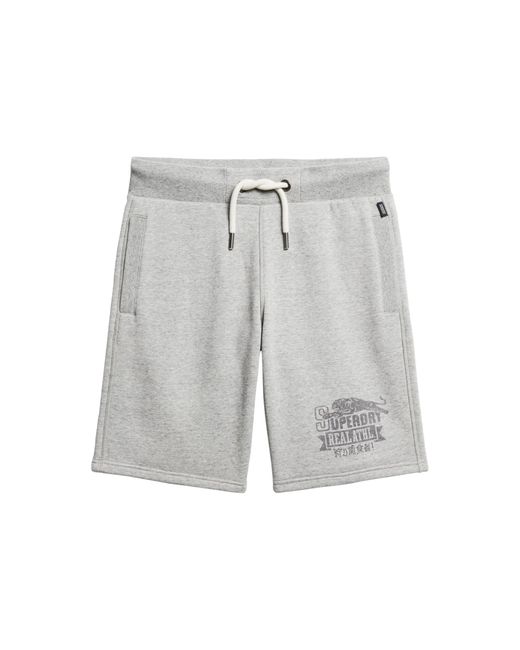 Superdry Gray Athletic College Shorts With Graphic for men