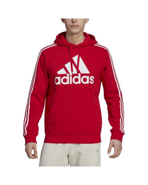 Sweat-shirt à capuche en polaire à 3 bandes pour homme Adidas pour homme en coloris Red