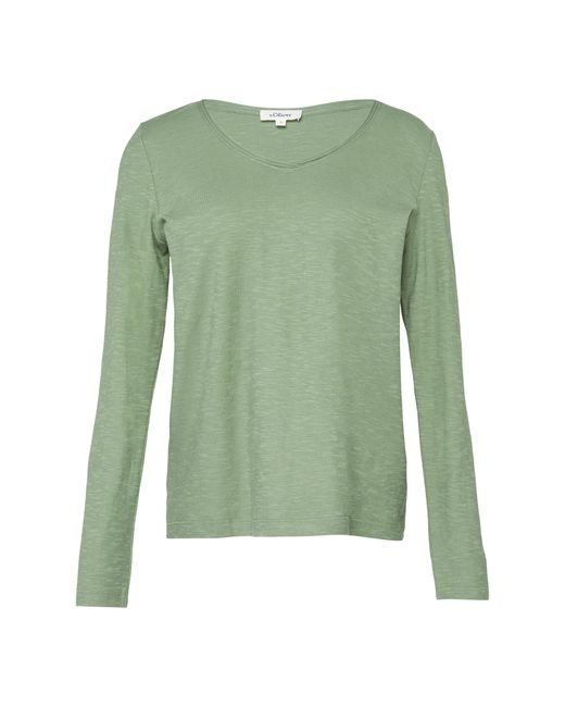 S.oliver Green Langarmshirt aus Slub Yarn mit Rollkanten am Ausschnitt salbeigrün 44