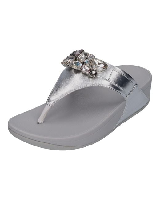 Fitflop Metallic Lulu Jewel Deluxe Toe Separator Leather - Silver, Size: Eu 40, Silver, 8 Uk