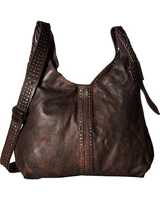 Frye Brown Samantha Studded Leather Hobo Bag