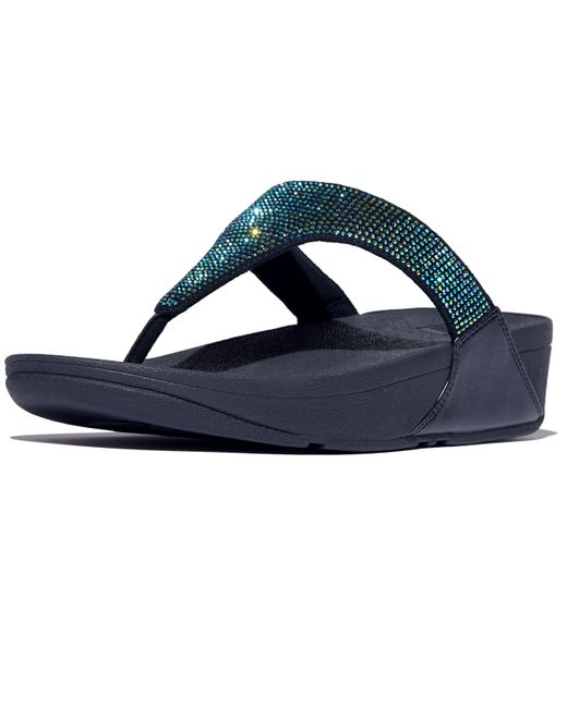 Fitflop Women's Blue Lulu Crystal Embellished Toe-post Sandals Wedge