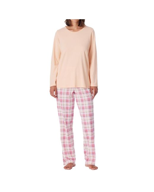 Schiesser Pink Schlafanzug lang Baumwolle-Comfort Essentials Pyjamaset