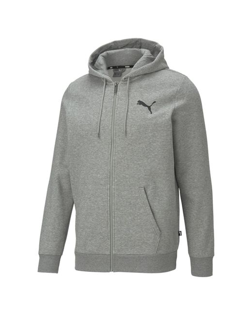 PUMA Gray Essentials Full-Zip Logo Hoodie for men