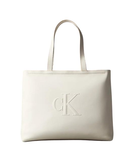 Donna Borsa Shopper Sculpted Slim con Logo di Calvin Klein in Natural