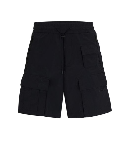 HUGO Blue S Jad242 Cargo Shorts In Water-repellent Canvas With Phone Pocket Black for men