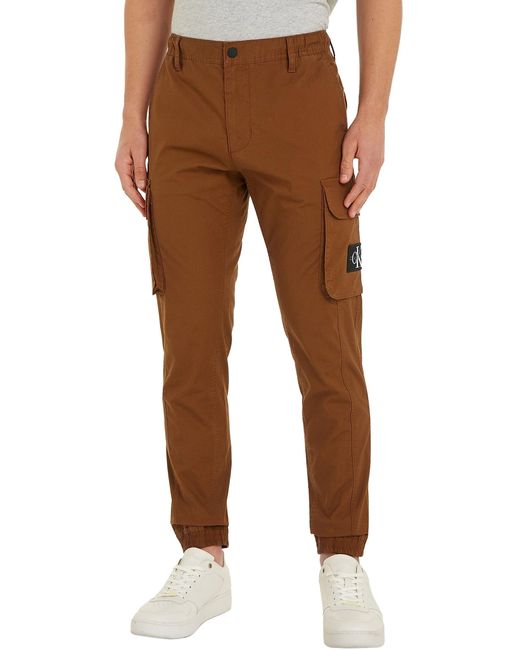 Calvin Klein Brown Skinny Washed Cargo Pants for men