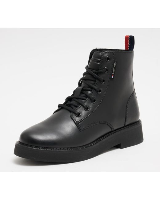 Tommy Hilfiger Black Mid Boot Stiefel Lace Up Flat Boot zum Schnüren