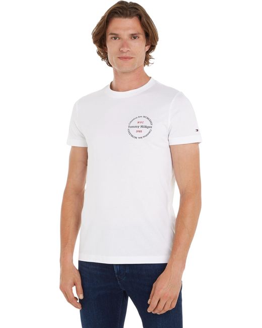 Tommy Hilfiger White Hilfiger Roundle Tee Mw0mw34390 S/s T-shirts for men