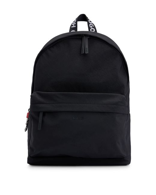 HUGO Black Wrinkle-effect Nylon Backpack With Logo Straps for men