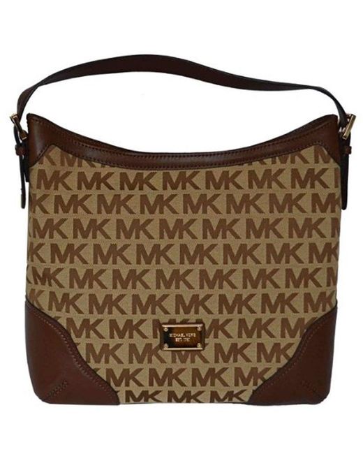 Michael Kors Brown Mk Signature Millbrook Large Shoulder Bag Handbag Beige Mocha